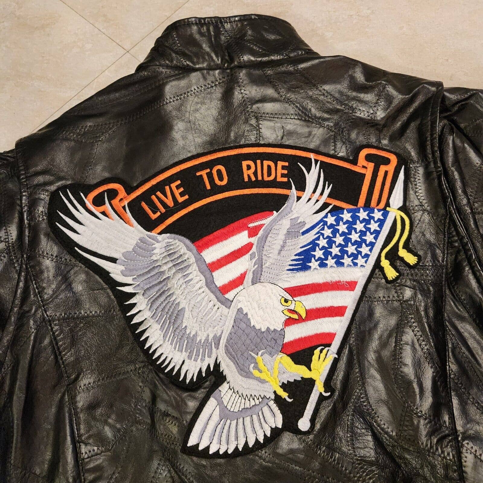 Diamond Plate Buffalo Leather Mens Xl Motorcycle Jacket Live Free Or Die Biker